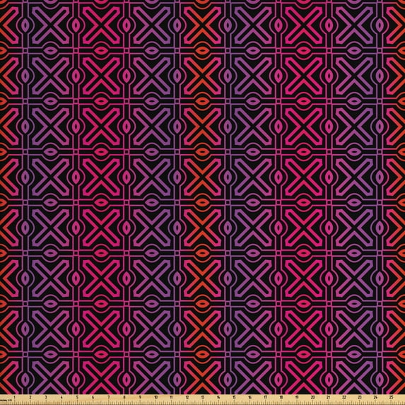 Ambesonne Geometric Fabric by the Yard Upholstery, Psychedelic Grid Motif, 2 Yards, Charcoal Grey and Multicolor