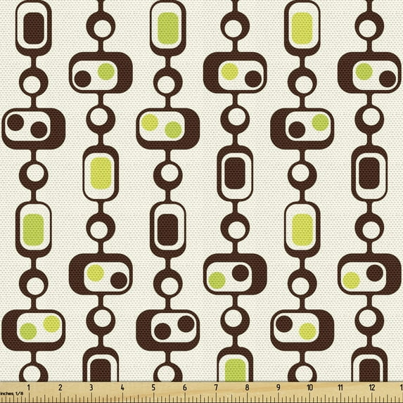 Ambesonne Geometric Fabric by the Yard Upholstery, Rectangle Elements, 1 Yard, Brown Apple Green