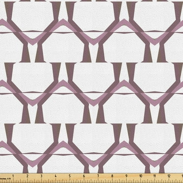 Ambesonne Geometric Fabric by the Yard Upholstery, Repeating Abstract Lines, 2 Yards, Grey Pink and Dried Rose