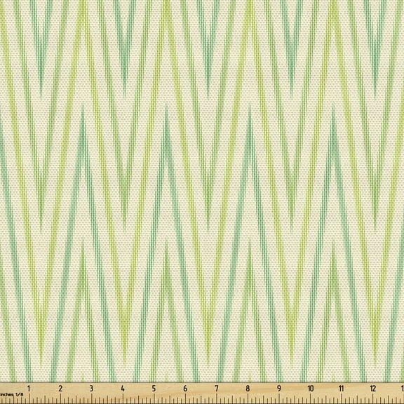 Ambesonne Geometric Fabric by the Yard Upholstery, Repeating Zigzags Art, 1 Yard, Pale Green Cream