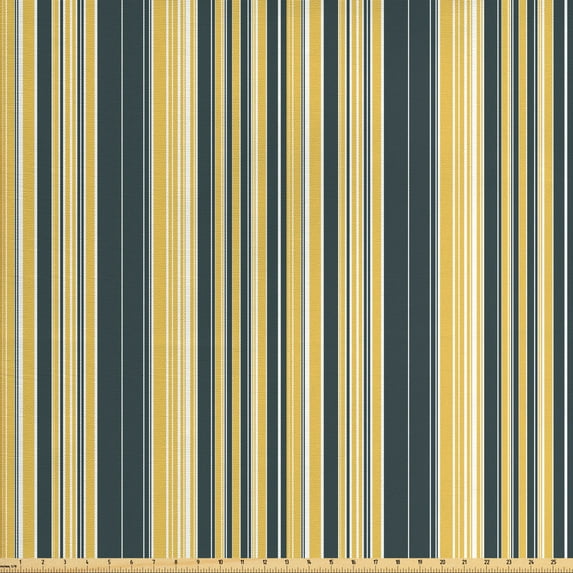 Ambesonne Geometric Fabric by the Yard Upholstery, Retro Vertical Lines, 5 Yards, Dark Blue Grey Yellow