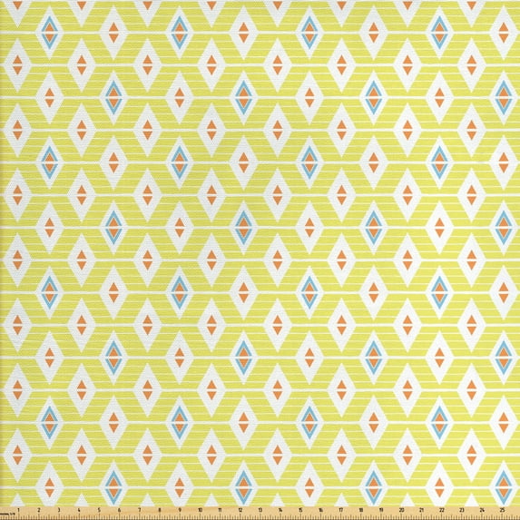 Ambesonne Geometric Fabric by the Yard Upholstery, Rhombuses with Stripes, 3 Yards, Yellow Orange Blue