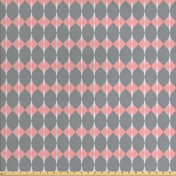 Ambesonne Geometric Fabric by the Yard Upholstery, Round Edged Pink Rhombus, 3 Yards, Taupe Grey Pale Pink