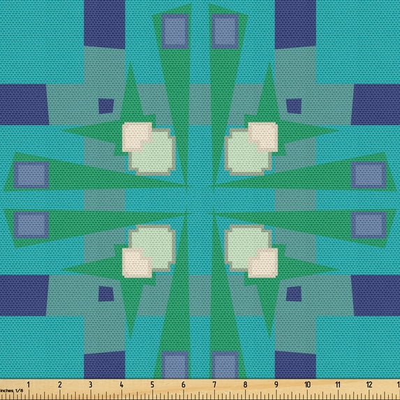 Ambesonne Geometric Fabric by the Yard Upholstery, Shapes on Dark Seafoam, 1 Yard, Dark Seafoam Quartz