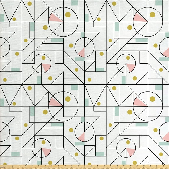 Ambesonne Geometric Fabric by the Yard Upholstery, Shapes with Polka Dots, 3 Yards, Charcoal Grey Blush