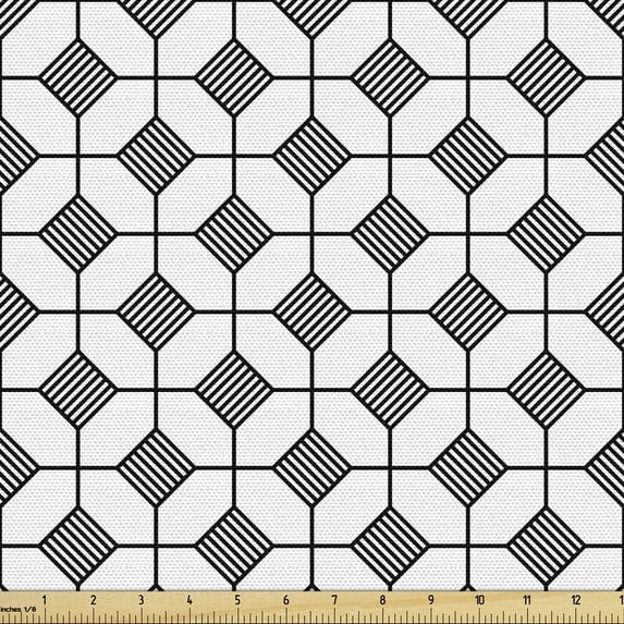 Ambesonne Geometric Fabric by the Yard Upholstery, Simplistic Abstract Motif, 1 Yard, Dimgray White