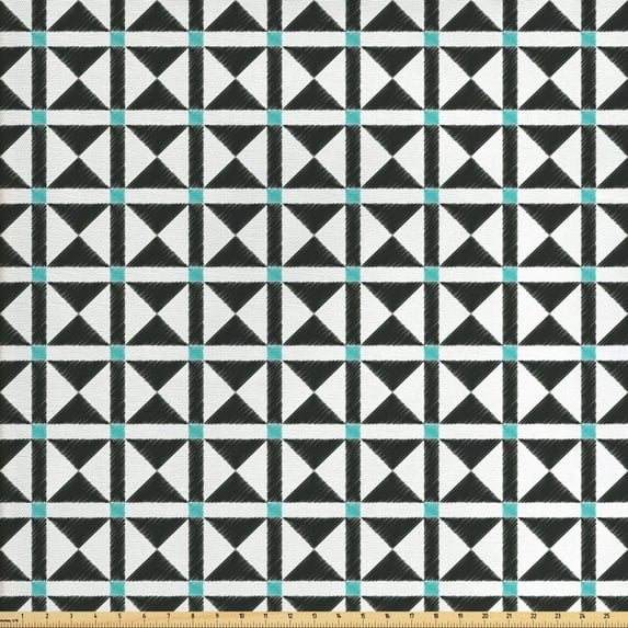 Ambesonne Geometric Fabric by the Yard Upholstery, Sketch Look Lines Art, 2 Yards, Turquoise Charcoal Grey