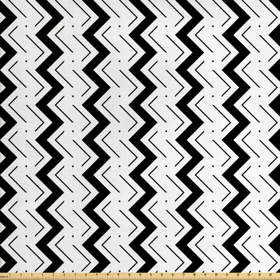 Ambesonne Geometric Fabric by the Yard Upholstery, Square Dots and Zigzags, 2 Yards, Charcoal Grey and White