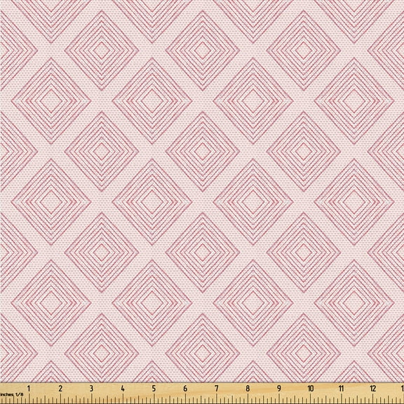 Ambesonne Geometric Fabric by the Yard Upholstery, Square Pattern Abstract, 2 Yards, Rose Pastel Pink