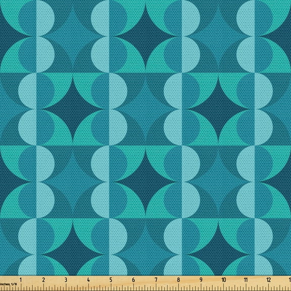 Ambesonne Geometric Fabric by the Yard Upholstery, Squares Circles Pattern, 1 Yard, Dark Seafoam and Dark Teal
