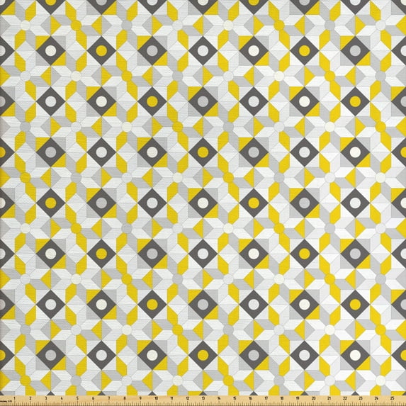 Ambesonne Geometric Fabric by the Yard Upholstery, Squares Rounds, 10 Yards, Charcoal Grey Marigold