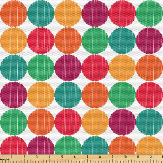 Ambesonne Geometric Fabric by the Yard Upholstery, Striped Circles Colorful, 5 Yards, Vermilion Dark Magenta