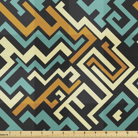 Ambesonne Geometric Fabric by the Yard Upholstery, Surreal Future Lines, 1 Yard, Pale Yellow Turquoise