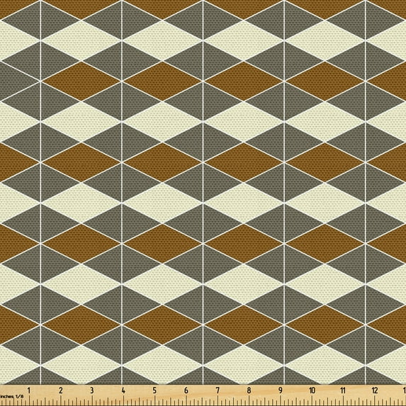 Ambesonne Geometric Fabric by the Yard Upholstery, Symmetrical Rhombuses Art, 1 Yard, Fawn Dark Sepia and Cream
