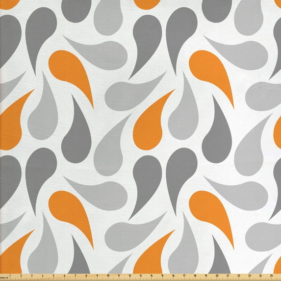 Ambesonne Geometric Fabric by the Yard Upholstery, Traditional, 3 Yards, Orange Grey White