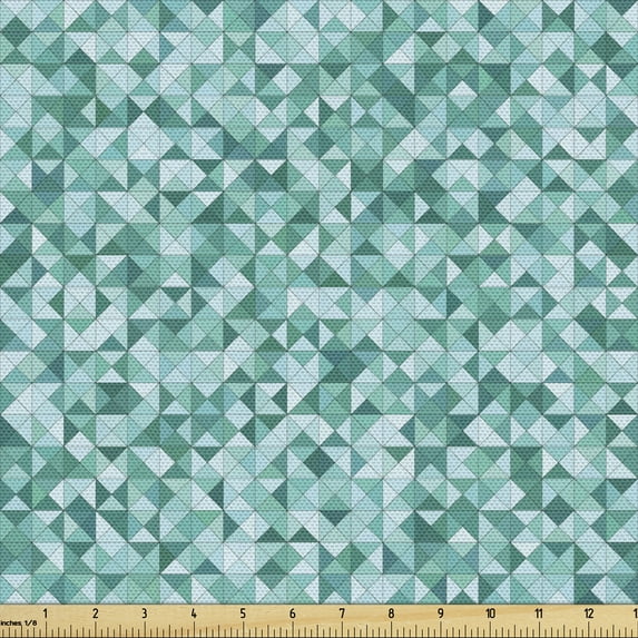 Ambesonne Geometric Fabric by the Yard Upholstery, Triangle Mosaic Shape, 2 Yards, Teal Green