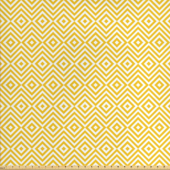Ambesonne Geometric Fabric by the Yard Upholstery, Triangle Square Shape, 10 Yards, Marigold and White