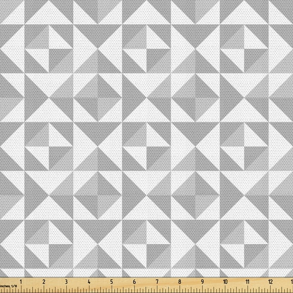 Ambesonne Geometric Fabric by the Yard Upholstery, Triangles in Squares Plot, 2 Yards, Pale Grey White