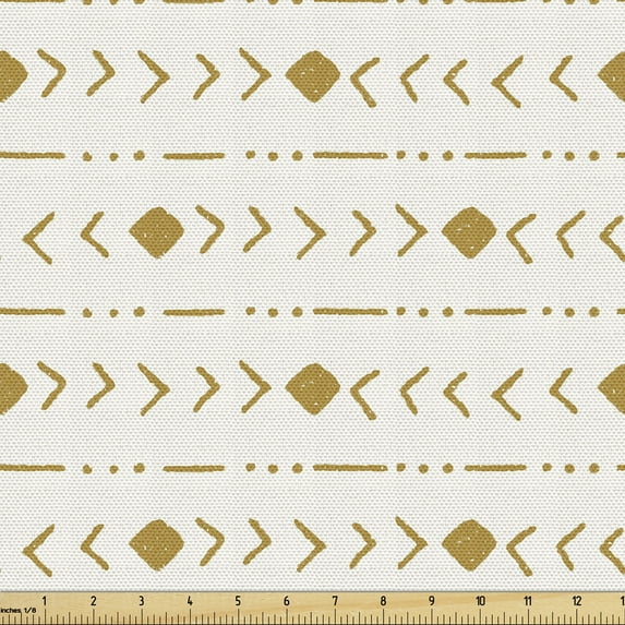 Ambesonne Geometric Fabric by the Yard Upholstery, Tribal Style Shapes Art, 1 Yard, Ivory and Pale Coffee