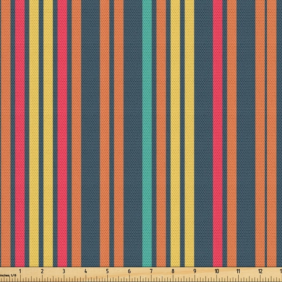 Ambesonne Geometric Fabric by the Yard Upholstery, Vertical Lines Dark Back, 3 Yards, Pale Vermilion and Mustard
