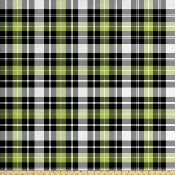Ambesonne Geometric Fabric by the Yard Upholstery, Vertical Square Lines, 2 Yards, Black Grey Lime Green