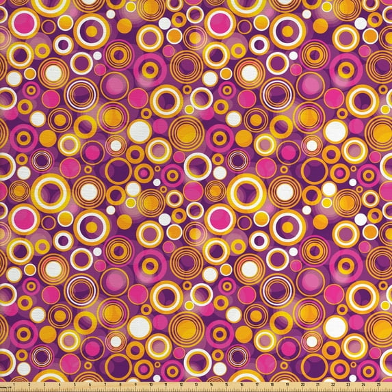 Ambesonne Geometric Fabric by the Yard Upholstery, Vintage Circles Round, 5 Yards, Multicolor