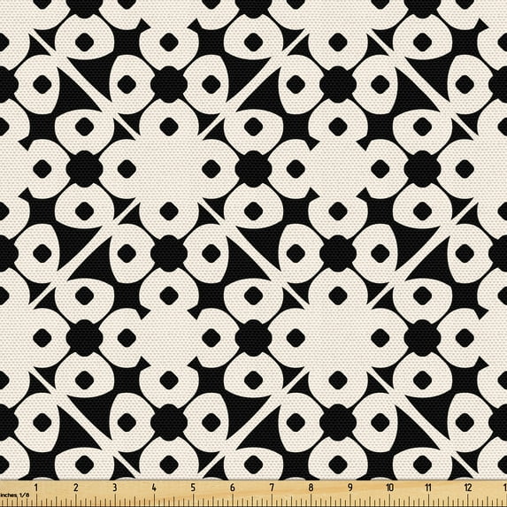 Ambesonne Geometric Fabric by the Yard Upholstery, Vintage Oriental Design, 10 Yards, Champagne and Black