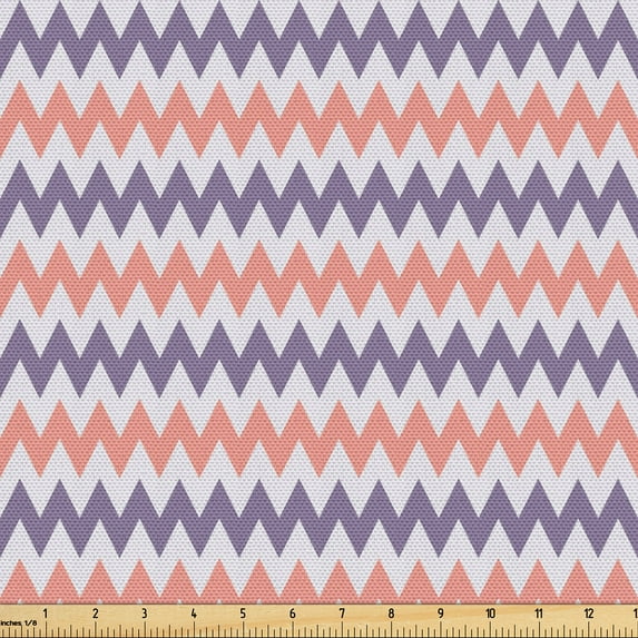 Ambesonne Geometric Fabric by the Yard Upholstery, Zigzag Boho Chevron Art, 10 Yards, Pastel Purple Coral