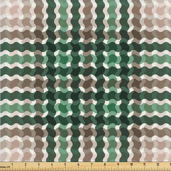 Ambesonne Geometric Fabric by the Yard Upholstery, Wave Pattern Cottagecore, 2 Yards, Jade Green Pale Salmon