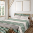 thumbnail image 1 of Ambesonne Geometric Fitted & Flat Sheet with Sham 3 Pcs Set, Abstract Wave Pattern Art, Twin, Dried Rose and Jade Green, 1 of 5