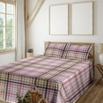 thumbnail image 1 of Ambesonne Geometric Fitted & Flat Sheet with Shams 4 Pcs Set, Modern Wave Plaid Chevron, Full, Dried Rose Eggplant, 1 of 5