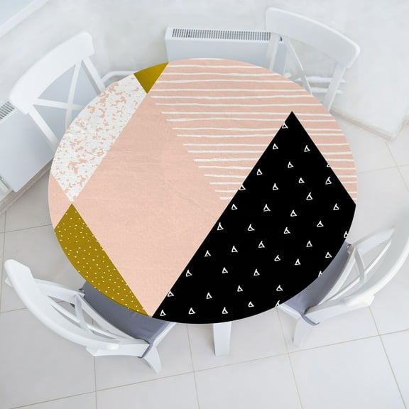 Ambesonne Geometric Fitted Round Tablecloth, Abstract Texture Art, 40"- 44" Diameter, Multicolor