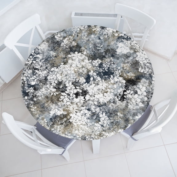 Ambesonne Geometric Fitted Round Tablecloth, Flowers Classic Grunge, 36"- 40" Diameter, Slate Brown Pale Grey