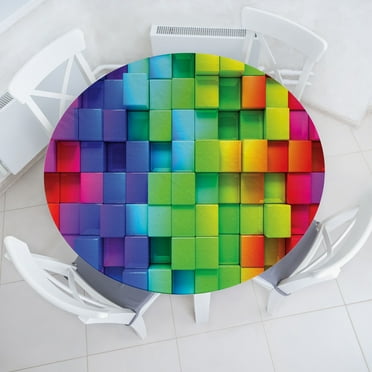 Ambesonne Geometric Fitted Round Tablecloth, Rainbow Color, 36"- 40" Diameter, Multicolor