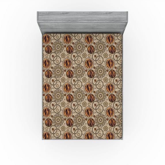 Ambesonne Geometric Fitted Sheet, Abstract Circles Spirals, Queen Size, Warm Taupe Dark Orange
