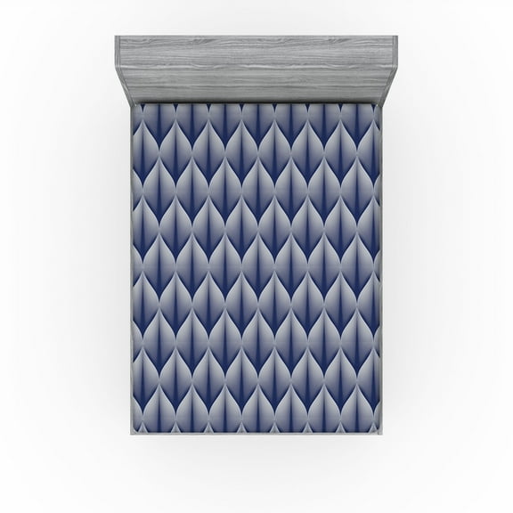 Ambesonne Geometric Fitted Sheet, Abstract Leaves Pattern, Queen Size, Indigo and White