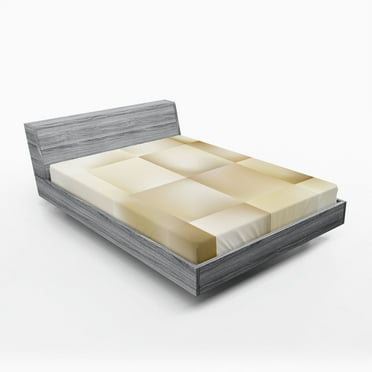 Ambesonne Geometric Fitted Sheet, Abstract Square Shady, Full Size, Cream Beige