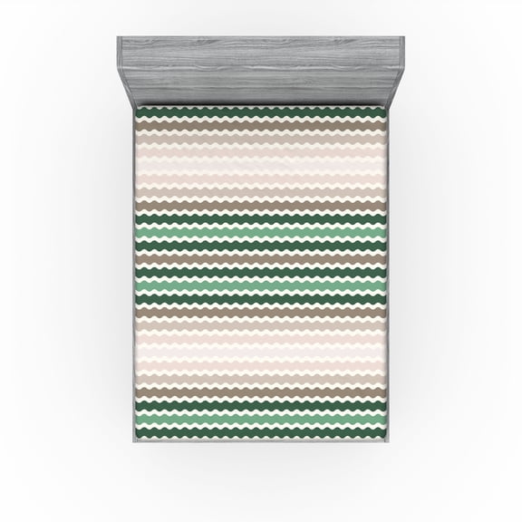 Ambesonne Geometric Fitted Sheet, Abstract Wave Pattern Art, California King, Dried Rose and Jade Green