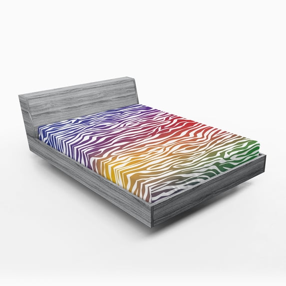 Ambesonne Geometric Fitted Sheet, Abstract Zebra Skin, Full Size, Purple Red Yellow
