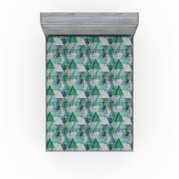 Ambesonne Geometric Fitted Sheet, Art Tropical Jungle Leafy, King Size, Green Cadet Blue Dimgray