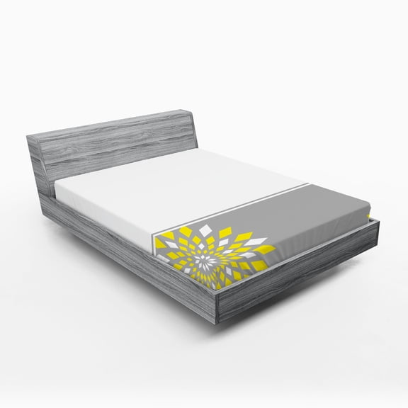 Ambesonne Geometric Fitted Sheet, Border with Flowers, Queen Size, Pale Grey Marigold