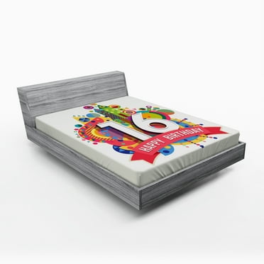 Ambesonne Geometric Fitted Sheet, Celebration Funky, Full Size, Multicolor