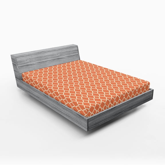 Ambesonne Geometric Fitted Sheet, Checkered Modern Tile, Full Size, Orange White