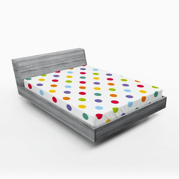 Ambesonne Geometric Fitted Sheet, Cheerful Design Polka Dot, Full Size, Multicolor