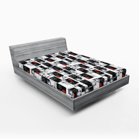 Ambesonne Geometric Fitted Sheet, Creative Modern Shapes, Full Size, Grey Vermilion