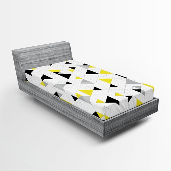 Ambesonne Geometric Fitted Sheet, Diamond Motives in Mosaic, Twin Size, Yellow Black