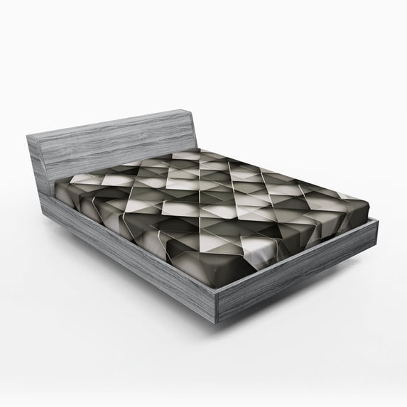 Ambesonne Geometric Fitted Sheet, Grey Ombre Squares, Queen Size, Charcoal Grey White