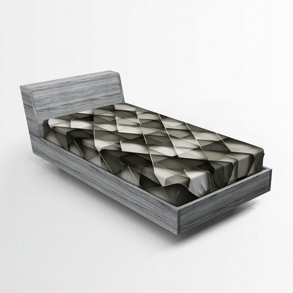 Ambesonne Geometric Fitted Sheet, Grey Ombre Squares, Twin Size, Charcoal Grey White
