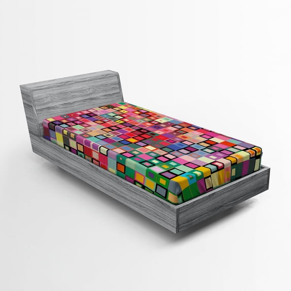 Ambesonne Geometric Fitted Sheet, Modern Colored Design, Twin Size, Multicolor