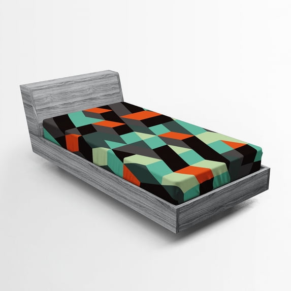 Ambesonne Geometric Fitted Sheet, Modern Design Image, Twin XL Size, Multicolor